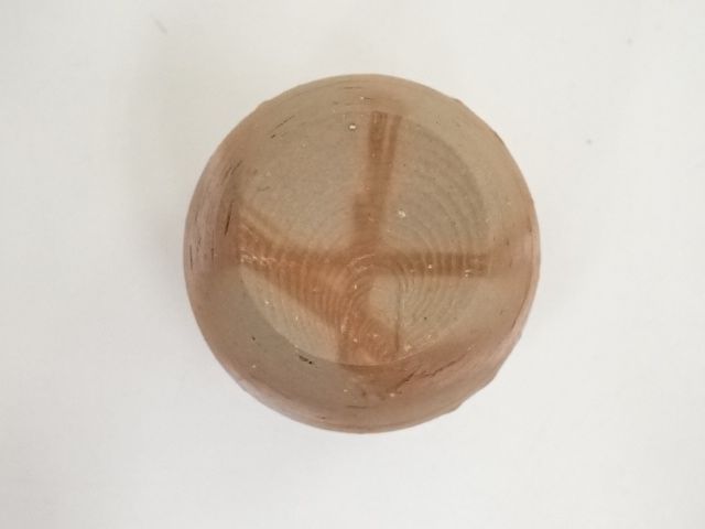 茶道具　備前焼　木村陶峰造　肩衝茶入　仕覆付　共箱　V　8633 備前 火襷 肩衝茶入 木村陶峰（作） 共箱 牙蓋 仕覆（唐草文